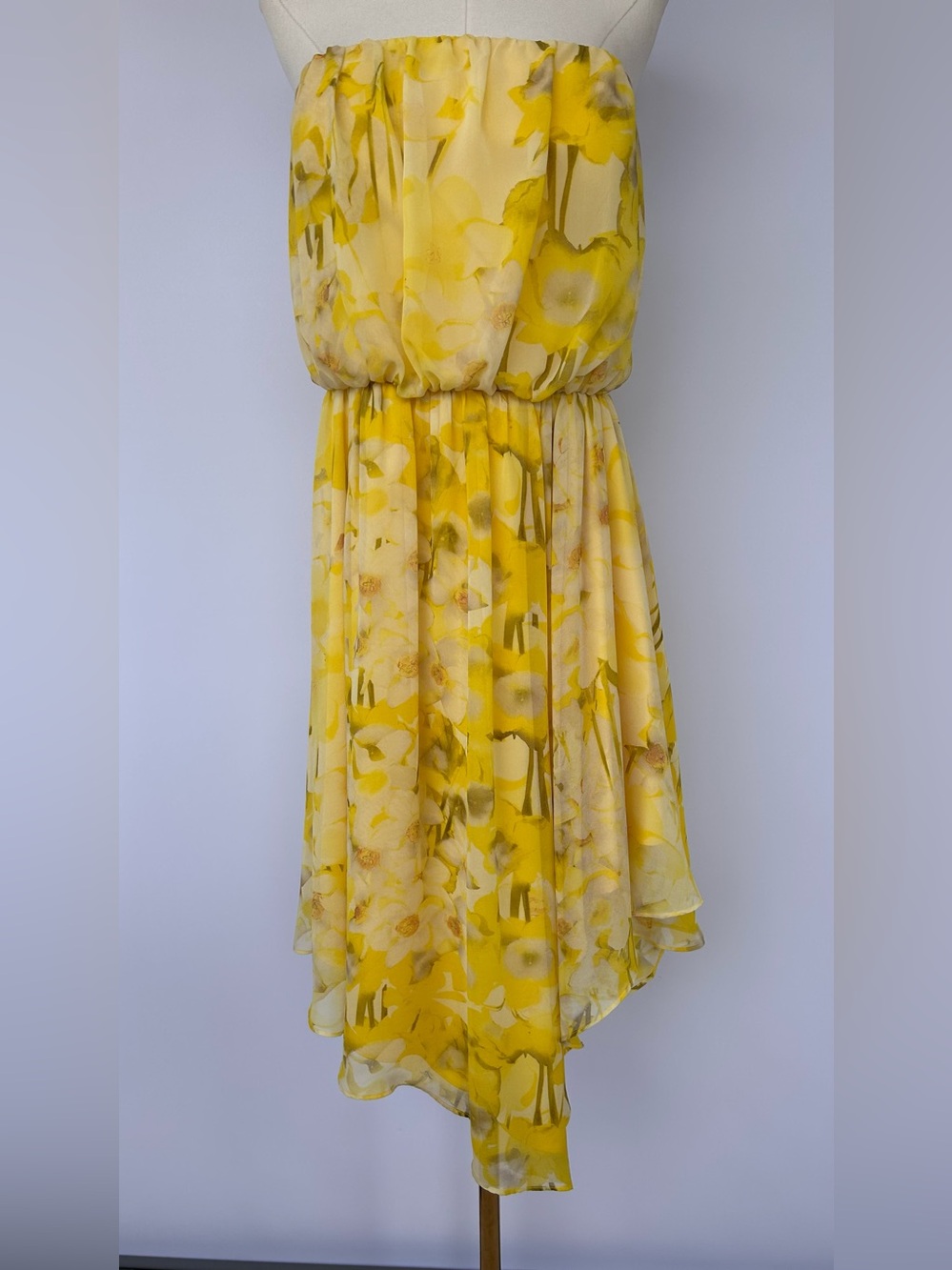 Vince Camuto Women’s Strapless Chiffon High-Low Dress Watercolor Size 14